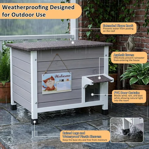 Miniatura 2 de Rockever Casa aislada para gatos, 100% aislada, para exteriores, para invierno, exteriores, para gatos salvajes, resistente a la intemperie, diseño