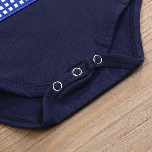 Miniatura 7 de Mameluco de manga larga para bebé niño, para primer cumpleaños, a cuadros, cuello alto