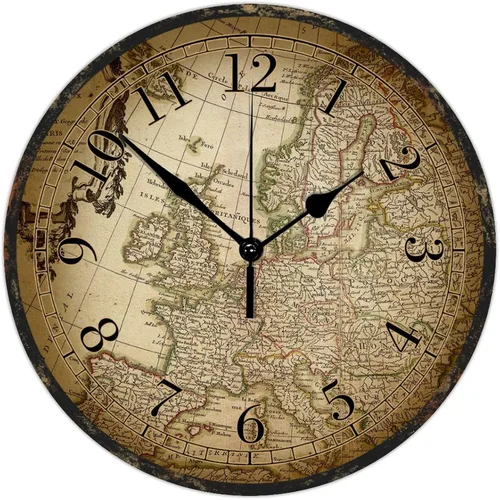 Miniatura 9 de Reloj de pared de madera de 10 pulgadas, silencioso, fácil de leer, estilo vintage, mapa del viejo mundo, reloj redondo de madera, estilo rural