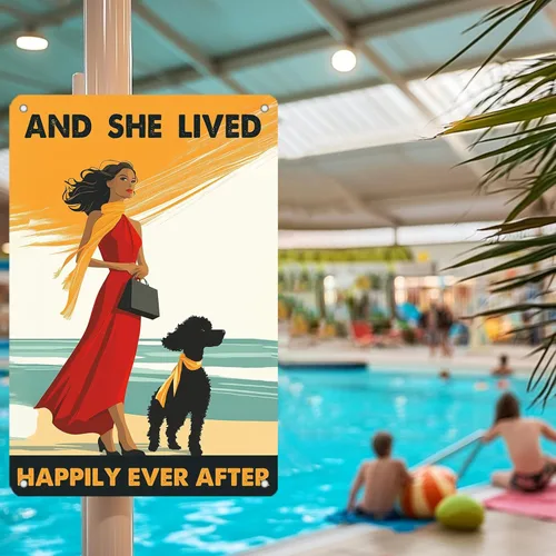Miniatura 5 de Cartel de metal vintage con texto en inglés "Girl and She Lived Happily Ever After Dog" (Poodle Girl and She Lived Happily Ever After Dog), letrero