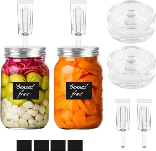 MEEZY Juego de 2 juegos de fermentación, tapas de fermentación, pesos de vidrio y esclusas compatibles con frascos Mason de boca ancha de 3.386 in