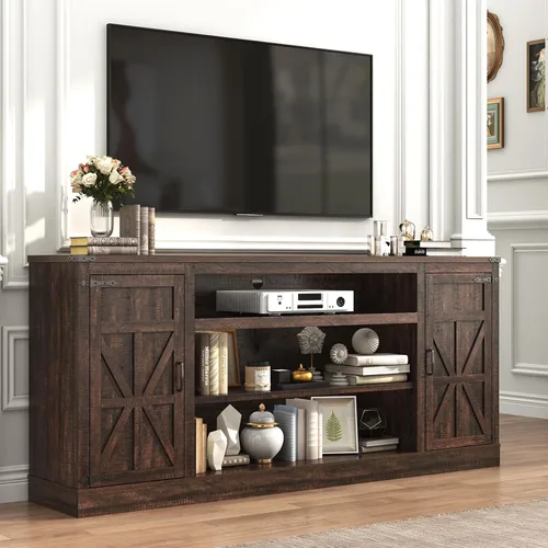 Miniatura 12 de Hlivelood Mueble de TV Estilo Granja de 66" con Tomas de Corriente para TVs de 75 Pulgadas, Centro de Entretenimiento de 33" de Alto con Gabinetes