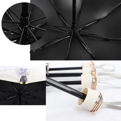 Miniatura 3 de Honeystore Parasol de viaje plegable Brolly Anti-UV Sombrilla Vintage 3 pliegues gris