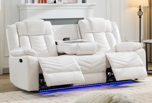 Miniatura 16 de Sofá reclinable manual con altavoces de graves para sala de estar, sofá biplaza reclinable eléctrico de cuero con luces LED, reclinables dobles, 2
