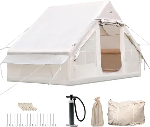 Tienda de campaña inflable, glamping inflable para camping, 4 estaciones de agua y viento Oxford al aire libre inflable tienda de campaña con