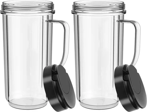 Paquete de 2 tazas mezcladoras Magic Bullet de 22 onzas con tapa abatible para llevar, taza de repuesto con asa, compatible con tazas y tazas Magic