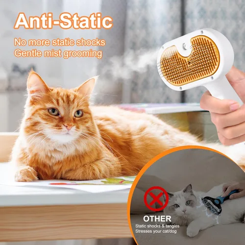 Miniatura 2 de Juego de cepillos de vapor para mascotas 3 en 1 para perros y gatos, peine de aseo con aerosol, herramienta de desfurado, depilación asistida por