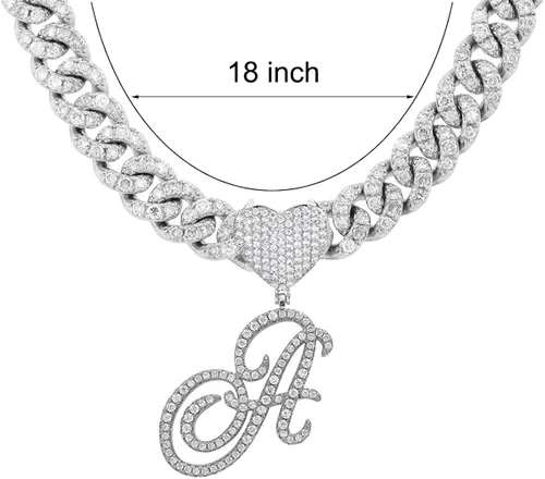 Miniatura 2 de BLBLJERY Collares con iniciales, cadena de eslabones cubanos de plata para mujer, cadena helada con dije de letra de corazón, cadena personalizada