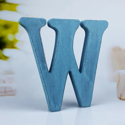 Miniatura 29 de Letras de madera azul rústica de 6 pulgadas, letras de madera sin terminar para decoración de pared, letras azules retro de pie, decoración