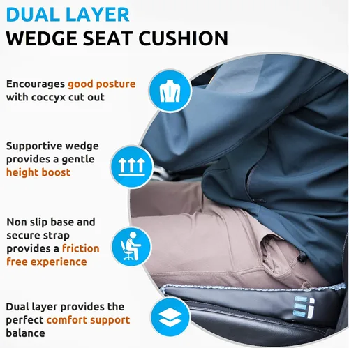 Miniatura 5 de Cojín de espuma viscoelástica para asiento de automóvil para conducir, cojín ergonómico de cuña para dolor de espalda, alivio de la ciática