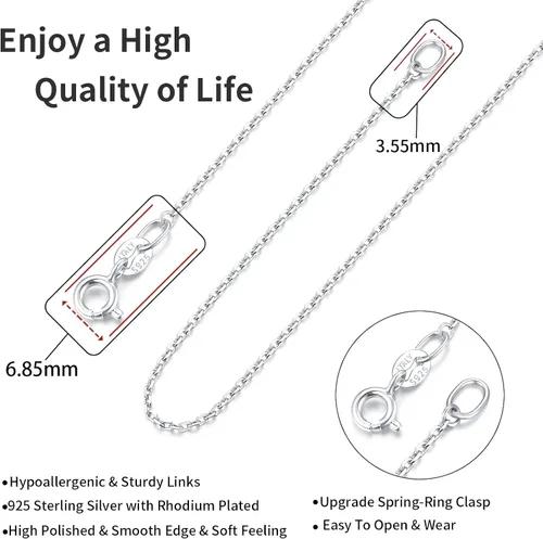 Miniatura 3 de Jewlpire 18k Gold Over 925 Sterling Silver Chain Necklace for Women Girls, 1.3mm Cable Chain Super Sturdy & Shiny Women's Chain Necklace