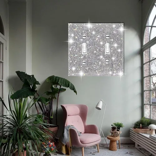 Miniatura 5 de Cubierta de placa de pared con diamantes de imitación plateados brillantes, cubierta de placa de interruptor de luz, cubierta decorativa de doble