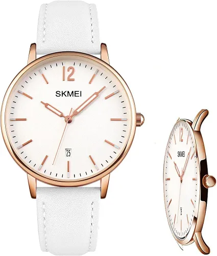 SKMEI Womens Watches for Ladies Female Leather Band Big face Waterproof Thin Minimalist Fashion Casual Simple Dress Analog Quartz with Date Luminous