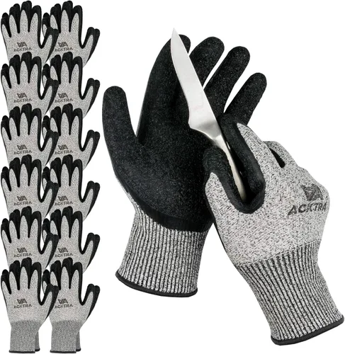 Guantes de trabajo de seguridad resistentes a cortes de nivel 5 ACKTRA, 12 pares