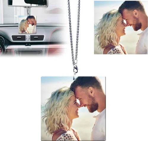 Miniatura 9 de Ornamento colgante personalizado para espejo retrovisor de coche con foto - Colgante de coche de acrílico personalizado con imagen (Rombo)