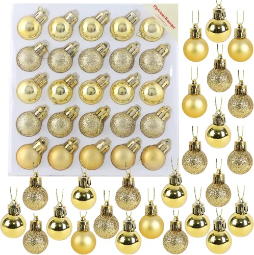 Miniatura 29 de Christmas Concepts® Juego de 25 mini bolas para árbol de Navidad - 25 mm - Adornos colgantes decorados con acabado brillante, mate y purpurina