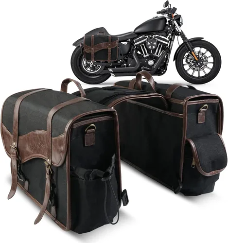 NICECNC Bolsas de sillín para motocicleta, alforjas vintage de lona encerada en aceite, bolsas laterales de gran capacidad compatibles con Harley