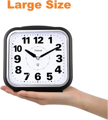 Miniatura 3 de Tinload Reloj despertador analógico grande de 14 cm sin tictac, silencioso y legible para personas mayores, fácil de configurar, alarma de aumento