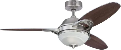 Miniatura 4 de Westinghouse Lighting 7224400 Arcadia - Ventilador de techo interior de níquel cepillado de 46 pulgadas, kit de luz LED regulable, vidrio