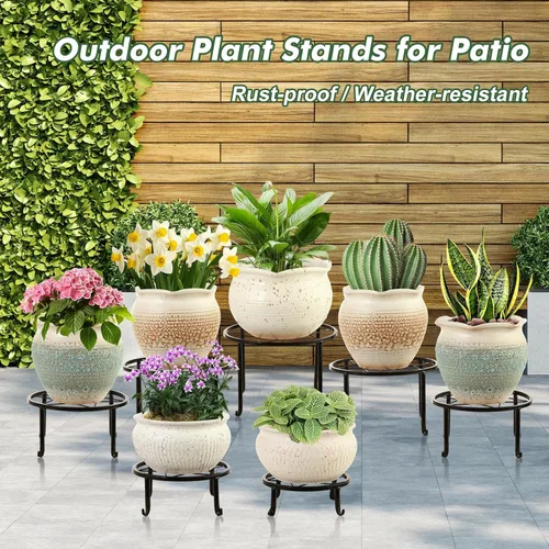 Miniatura 7 de Paquete de 6 soportes de metal grandes de 9 pulgadas para interiores y exteriores, soporte para plantas en maceta de hierro a prueba de óxido