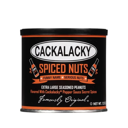 Cackalacky Famously Original Spiced Nuts – 12 oz – Cacahuetes tostados, extra grandes de Carolina del Norte, sazonados con salsa de pimienta