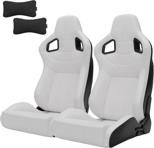 Miniatura 26 de 2 piezas de asientos universales de carreras con deslizadores de doble bloqueo, 1 par de asientos de cubo de cuero PVC con dos almohadas de Negro
