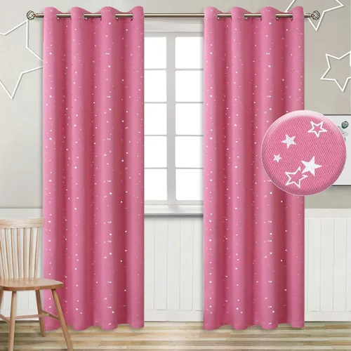 Miniatura 73 de BGment Cortinas opacas para dormitorio infantil, con aislamiento térmico, con ojales, estampado de estrellas plateadas, cortinas para oscurecer
