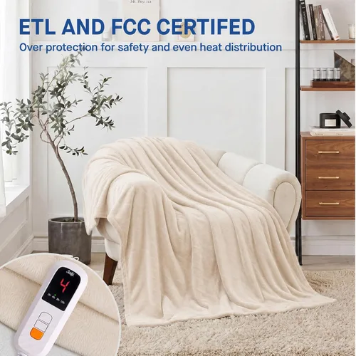 Miniatura 4 de Sealy - Manta eléctrica térmica tamaño 50"x60", manta eléctrica de franela doble suave con 6 niveles de calor y apagado automático de 2-10 horas