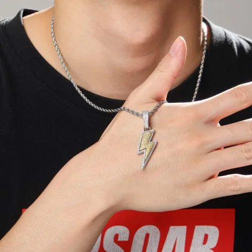 Miniatura 5 de KMASAL Jewelry Iced Out Lightning Pendant Necklace 18K Gold Plated Bling CZ Simulated Diamond Hip Hop Rapper Chain Necklace for Men Women