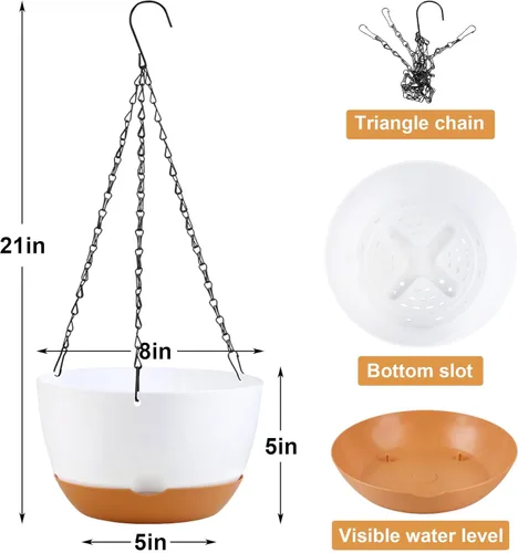 Miniatura 2 de KPUVX Paquete de 4 macetas colgantes de plástico para plantas de interior, 8 pulgadas, cestas colgantes para interiores y exteriores, macetas Blanco