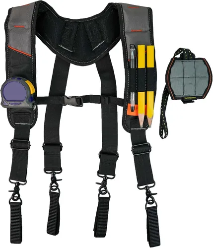 Miniatura 9 de KUNN Cinturón de herramientas con suspensión y pulsera magnética para carpintero, electricista (Color Gris)