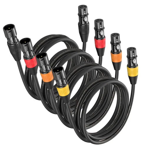 Cables XLR de 3 pies, 4 unidades, cables de micrófono macho a hembra, 3 pines, conectores codificados por color chapado en oro para micrófonos,