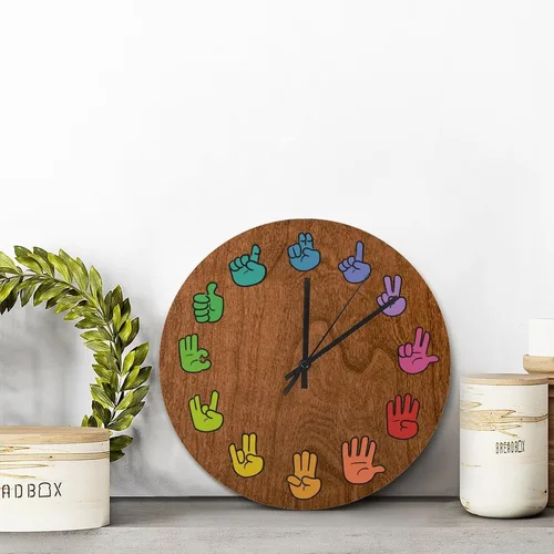 Miniatura 5 de ArogGeld ASL - Reloj de pared de grano de madera de 15 pulgadas, con gestos, funciona con pilas, sin tictac, reloj de madera vintage de granja