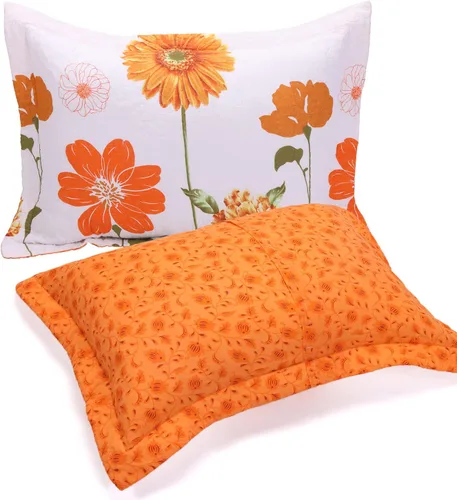 Miniatura 8 de EVENHUG Juego de 2 fundas de almohada acolchadas de girasol naranja, fundas de almohada florales a juego con decoración de ropa de cama