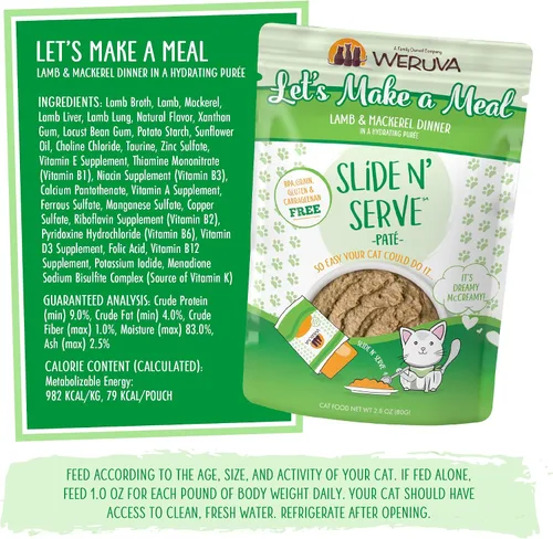 Miniatura 5 de Weruva Slide N' Serve Paté, alimento húmedo para gatos, Let's Make a Meal, cena de cordero y caballa, bolsa de 2.8 oz (80 g) (paquete de 12)