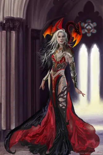 Póster de fantasía Severeielle Goth Warrior por Nene Thomas, diseño de dragón rojo sobre el hombro del reino genial para pared, 16 x 24 pulgadas