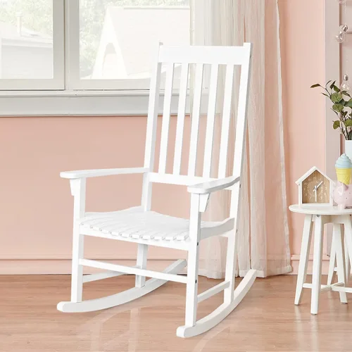 Miniatura 4 de Tangkula Mecedora de madera de acacia, mecedora de madera con respaldo alto y reposabrazos para uso en interiores y exteriores, mecedora de patio