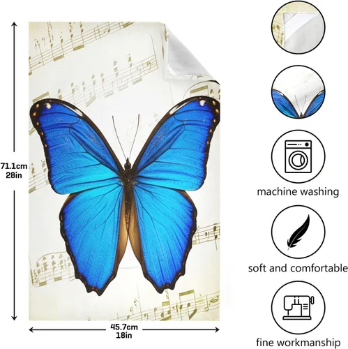 Miniatura 3 de Blue Butterfly Retro Musical Notes Kitchen Towels Set, 28x18 Inch Bulk Spring Towels Kitchen, Set of 4