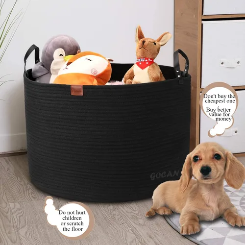 Miniatura 2 de GOCAN Cesta de almacenamiento extragrande para lavandería, 22 x 22 x 14 pulgadas, cuerda de algodón tejida para cesta de mantas con asas para sala