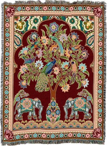 Miniatura 4 de Pure Country Weavers Manta de elefantes asiáticos, diseño de árbol de la vida, tejida de algodón, fabricada en los Estados Unidos (72 x 54 pulgadas)