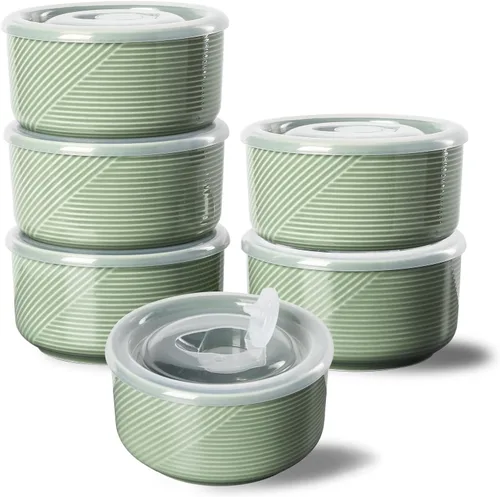 Miniatura 17 de Recipiente de cerámica con tapa: recipiente de almacenamiento de alimentos apto para microondas de 20 onzas para sopa, ensalada, cereales, sobras