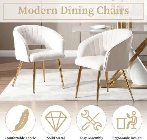 Miniatura 6 de Westice Juego de 1 silla de escritorio de terciopelo para oficina en casa, sillas modernas copetudas con patas de metal dorado, sillón tapizado