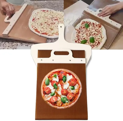 Miniatura 5 de Vikye Pala deslizante para pizza, pala de pizza con mango ligero, pala de madera, espátula de pala de agarre cómodo para hornear pizza casera cocina