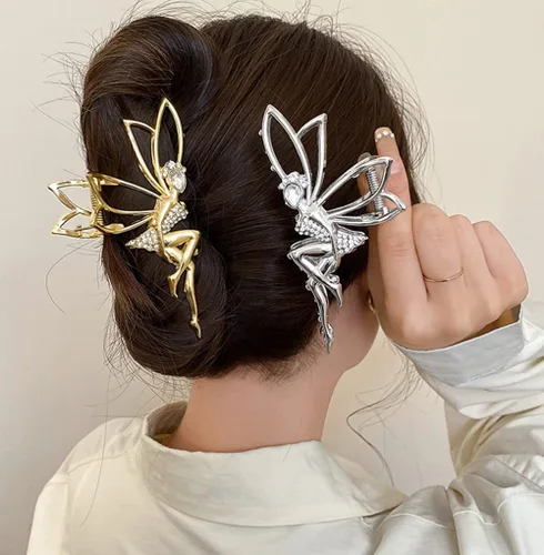 Miniatura 4 de Pinzas de pelo de elfo simples con diamantes de imitación, pinzas de metal dorado grandes para cangrejo, horquillas para el cabello, elegantes