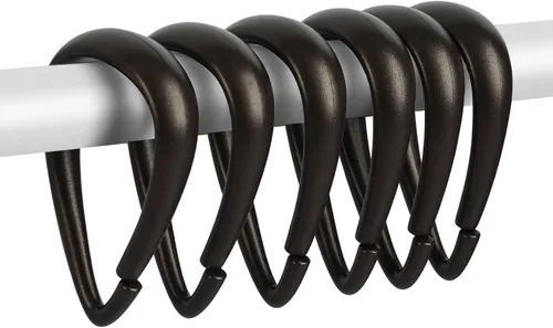 Miniatura 9 de Top-spring Ganchos para cortina de ducha, anillos de cortina de ducha de plástico negro, ganchos de ducha en forma de gota para cortina de baño