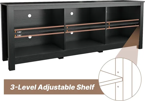 Miniatura 7 de BVIUNTWO Soporte de TV negro para televisores de hasta 70 pulgadas, centro de entretenimiento para consola de TV de más de 65 pulgadas con 6