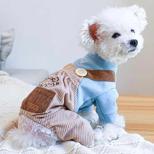 Miniatura 36 de Ropa de invierno para perros, camisas a cuadros para mascotas, elegante mono con babero para perros pequeños, lindos dibujos animados, monos