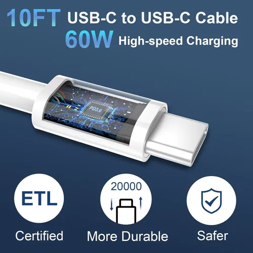 Miniatura 5 de Cargador para teléfono 15/16/17 Pro Max de carga rápida, bloque de carga USB C de doble puerto de 20 W con cable de carga USB C a C de 6.6 pies