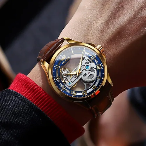 Miniatura 28 de OLEVS Relojes de esqueleto para hombre, automático, mecánico, de lujo, de cuero, impermeable, luminoso, reloj de pulsera para hombre