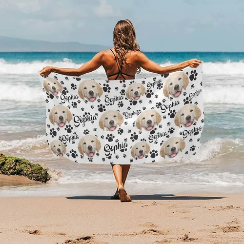 Miniatura 2 de MyPupSocks Toallas de playa personalizadas para niños y adultos, toalla de piscina con nombre y cara de perro, regalos personalizados con nombre